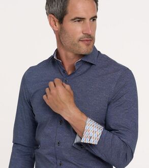 R2 Overhemd Melange Navy Donkerblauw
