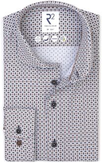 R2 Overhemd Poplin Graphical Print Beige Blue - 38,39,40,45,46
