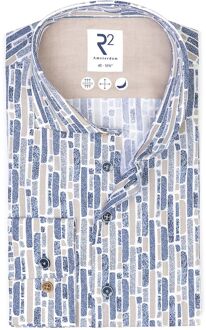 R2 Overhemd Poplin Print Blauw Lichtblauw - 39,40,46