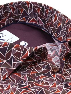 R2 Overhemd Poplin Triangle Print Bordeaux - 38,39,40,41