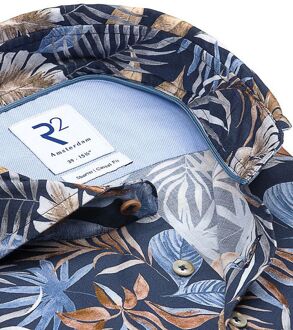 R2 Overhemd Print Bladeren Donkerblauw - 37,38,39