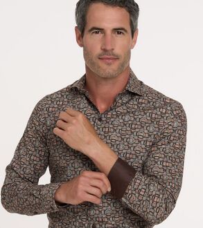 R2 Overhemd Print Bruin - 37,46