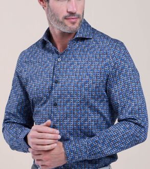 R2 Overhemd Print Donkerblauw - 37