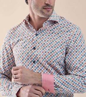 R2 Overhemd Print Multicolour Oranje - 40,42