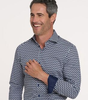 R2 Overhemd Print Navy Blauw - 37