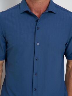 R2 Overhemd Seersucker Korte Mouwen Navy Blauw - 3XL,L,M,S,XL,XXL