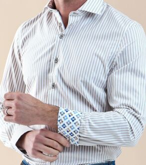 R2 Overhemd Strepen Beige - 46