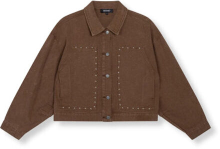 R2602473889 ladies woven oversized studded jeans jacket honni - maat XS Taupe