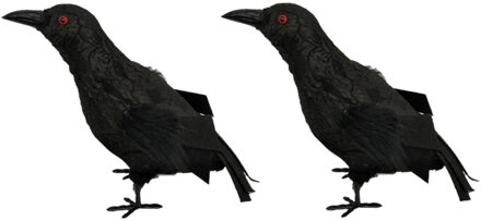 Raaf/kraai - 2x - zwart - Halloween decoratie dieren - 20 cm