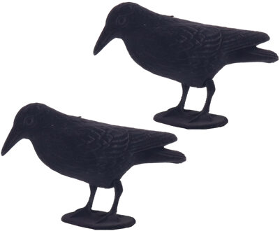 Raaf/kraai Horror decoratie - 2x - zwart - 31 x 20 cm - Halloween versiering dieren