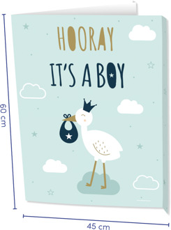 Raambord 'Hooray Baby Boy' (60x45cm) Blauw