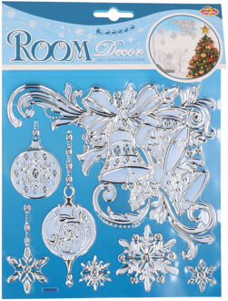 Raamstickers/raamdecoratie - kerst - kerstklokken - sneeuwvlokken - 18x24 cm