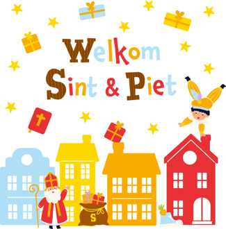 Raamstickers Sint & Piet Cartoon Vigo Multikleur - Print