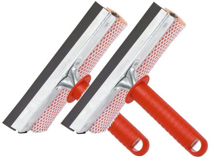 Raamwisser / raamtrekker met rood plastic handvat 19 cm - 2x - Raamtrekkers / ramenlapper