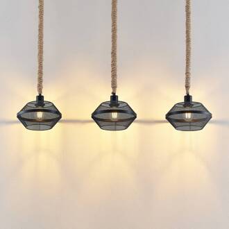 Rabia hanglamp, 3-lamps zwart, hout
