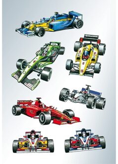 Raceauto/formule 1 stickers - 3x stickervel met 21 stickertjes - hobby - knutselen Multi