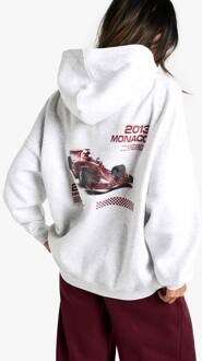 Racing Car Printed Oversized Hoodie, Ash Grey - S