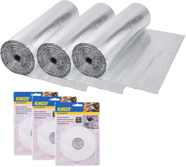 Radiatorfolie met bevestiging tape - 3x - 250 x 45 cm - aluminium - energiebesparende isolatiefolie