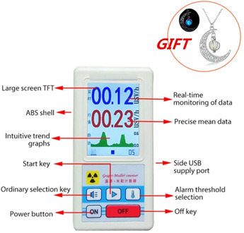 Radioactive Detector LCD Beta Gamma X-ray Counter Nuclear Radiation Detector Personal DosimeterRadioactive Tester Marble Tool 6