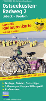 Radwanderkarte Ostseeküsten-Radweg 2 Lübeck-Usedom 1 : 50 000