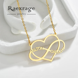 Raexrage Custom Infinity Name Necklace for love Stainless Steel Hollow Heart Link Chain Necklaces Women Bijoux Femme
