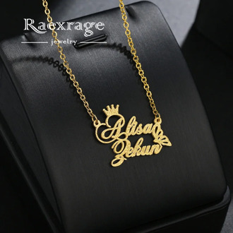 Raexrage Personalized Couple Crown Name Necklaces Stainless Steel Butterfly Pendants Choker Frosted Necklaces For Girl Women