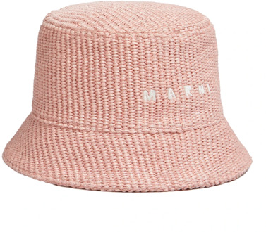 Raffia bucket hoed met logo borduurwerk Marni , Pink , Dames