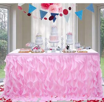Rag Rieten Tafel Rok Bruiloft Decoratie Mesh Tafel Rok Verjaardagsfeestje Hotel Banket Tafel Decoratie Tafel Rok roze