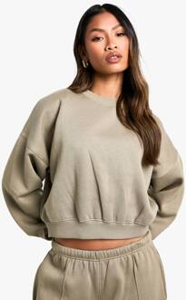 Raglan-Naad Crew Neck Boxy Sweatshirt, Washed Khaki - L