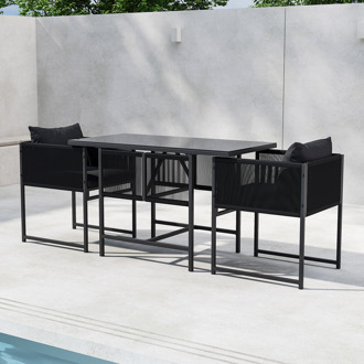 Ragnar tuinset zwart 3 delig - twee stoelen en een tafel – met zitkussens
