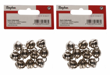 Raher Hobby metalen belletjes - 20x - met oog - zilver - 15 mm - knutsel materiaal