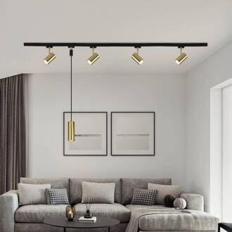 Railsetset DUOline Marley, zwart/messing, 2 m 6-lamps GU10 zwart, mat messing