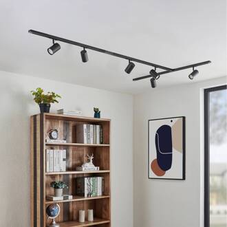 Railsysteem Lindby Linaro, GU10, 6-lamps, zwart, T-vorm