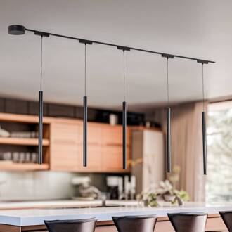 Railsystem 48V Lumaro, pendel, 5-lamps, zwart, dimbaar