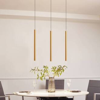 Railsystem 48V Lumaro, pendel, buislamp, 3-lamps, goud, CCT zwart, goud