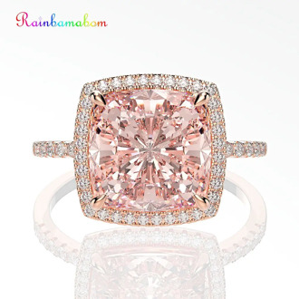 Rainbamabom 925 Solid Sterling Silver Moissanite Morganite Gemstone Wedding Engagement Rose Gold Ring Fine Jewelry Wholesale