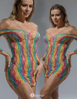 Rainbow Off Shoulder netjurkje CL60215 - Maat: One Size