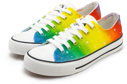 Rainbow Shoes Women 2018 Fashion harajuku Lovers Rainbow Canvas Shoes Lace up Adult Casual Colorful Shoes Woman platform Flat