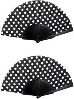 Rainbow Spaanse handwaaier - 2x - zwart/wit - kunststof/polyester - 42 x 24 cm