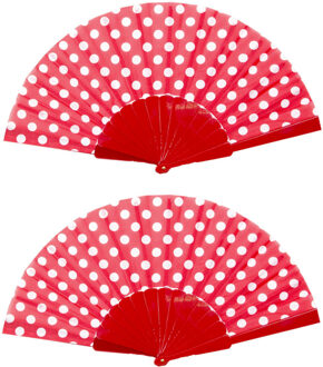 Rainbow Spaanse handwaaier - 4x - rood/wit - kunststof/polyester - 42 x 24 cm