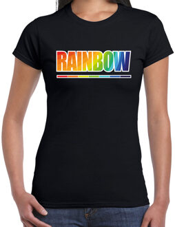 Rainbow tekst regenboog t-shirt - zwart - dames - LHBT kleding / outfit XL