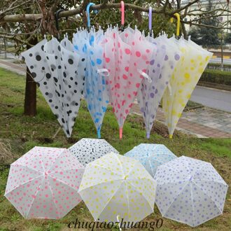 Rainbow Transparant Clear Automatische Regen Paraplu PVC Dome Lange Handvat Rechte Stok Parasols Dot doorzichtig