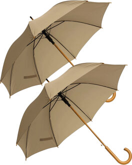 Rainmaster paraplu met houten handvat - 2x - beige scherm - Dia 103 cm