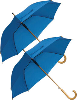Rainmaster paraplu met houten handvat - 2x - blauw scherm - Dia 103 cm