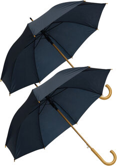 Rainmaster paraplu met houten handvat - 2x - donkerblauw scherm - Dia 103 cm