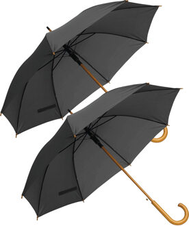 Rainmaster paraplu met houten handvat - 2x - donkergrijs scherm - Dia 103 cm