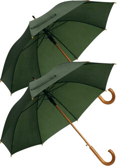 Rainmaster paraplu met houten handvat - 2x - donkergroen scherm - Dia 103 cm
