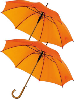 Rainmaster paraplu met houten handvat - 2x - oranje scherm - Dia 103 cm
