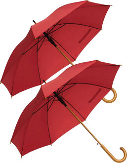 Rainmaster paraplu met houten handvat - 2x - rood scherm - Dia 103 cm