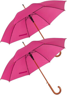 Rainmaster paraplu met houten handvat - 2x - roze scherm - Dia 103 cm